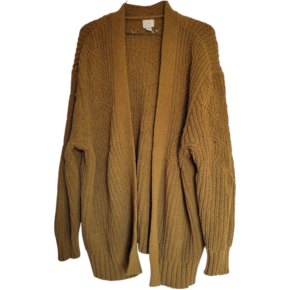 A New Day Cozy Olive Knit Cardigan, Size: L